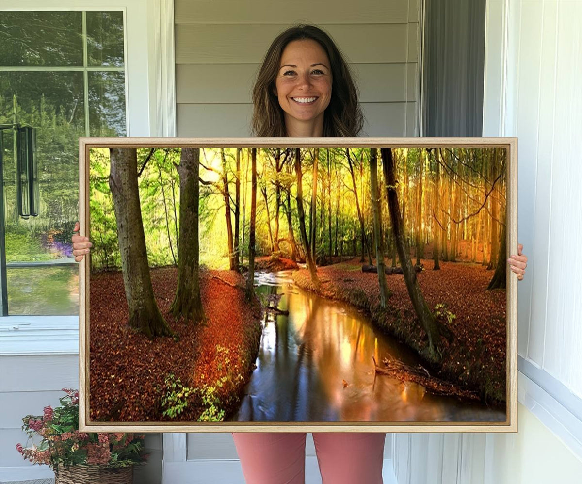 Wall Art Landscape Canvas Print Small River Inside Colorful