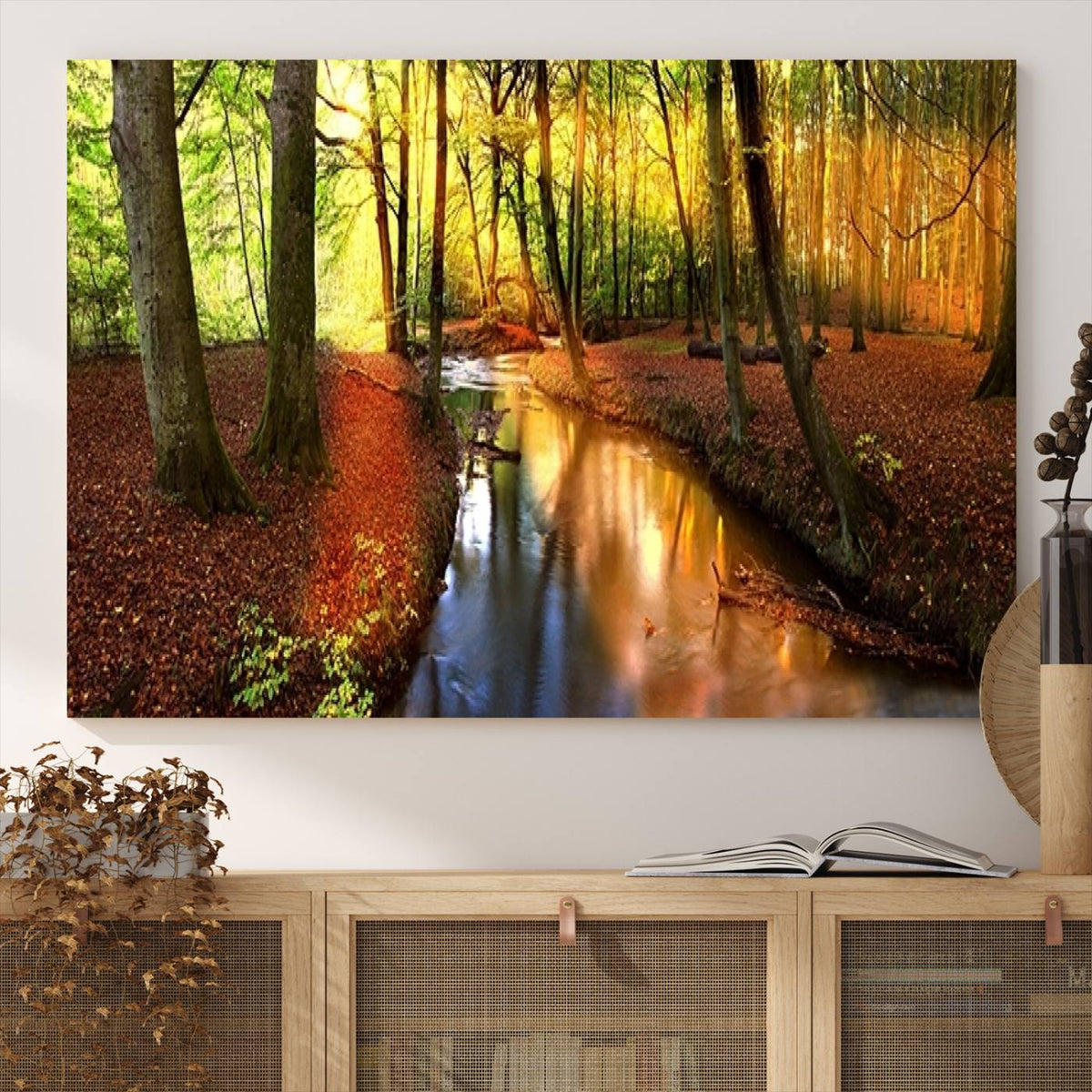 Wall Art Landscape Canvas Print Small River Inside Colorful