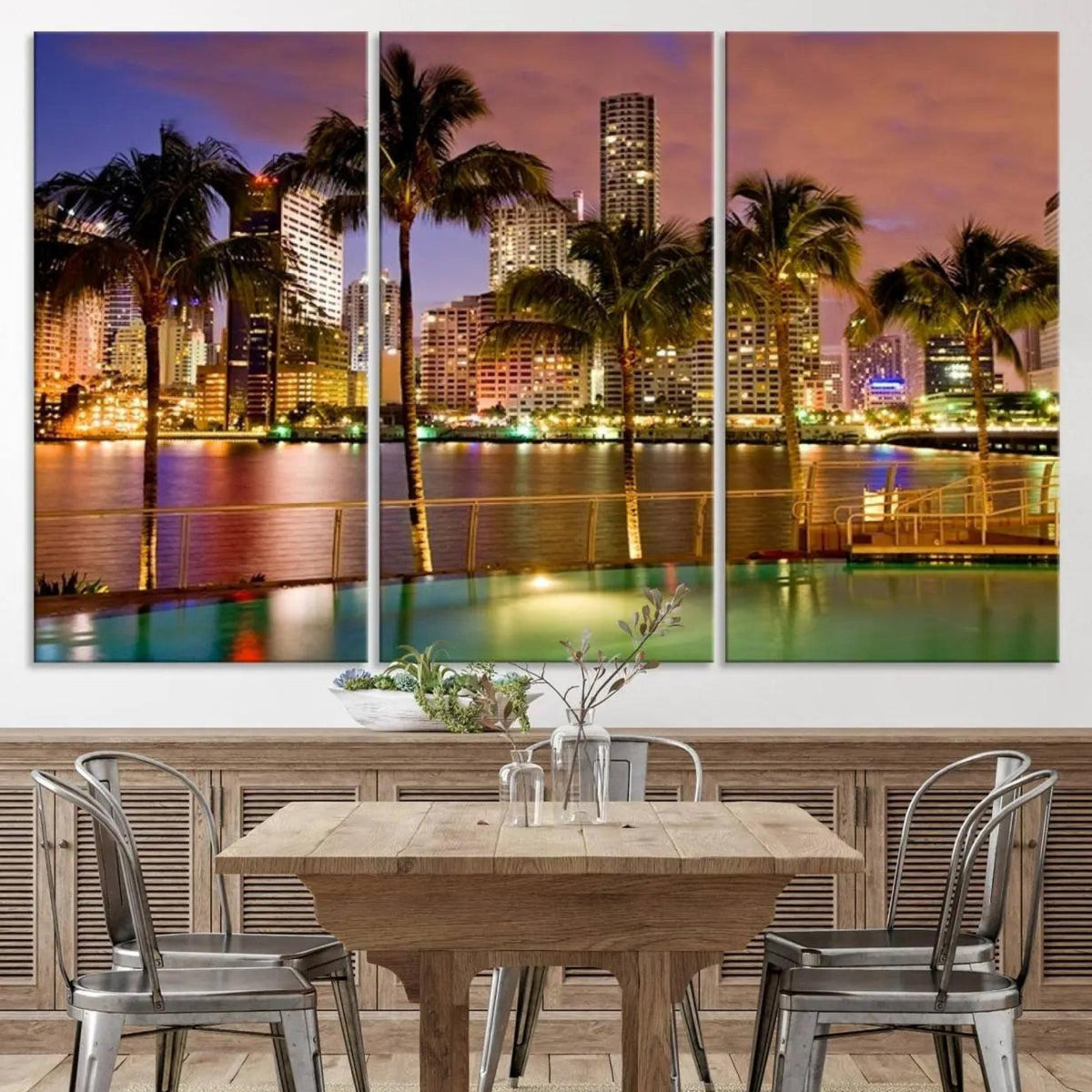 Wall Art MIAMI Canvas Print Miami Skyline with Palms