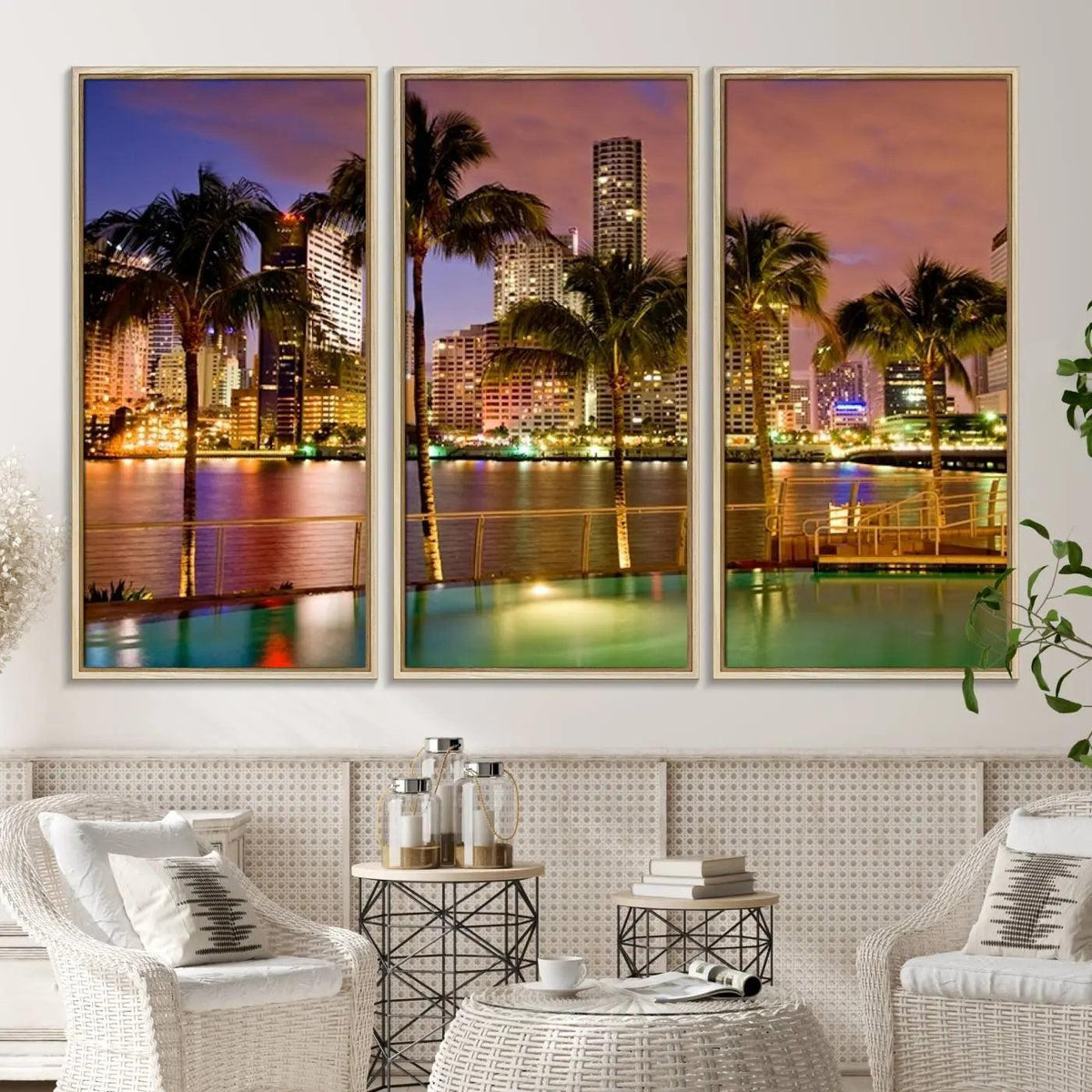 Wall Art MIAMI Canvas Print Miami Skyline with Palms