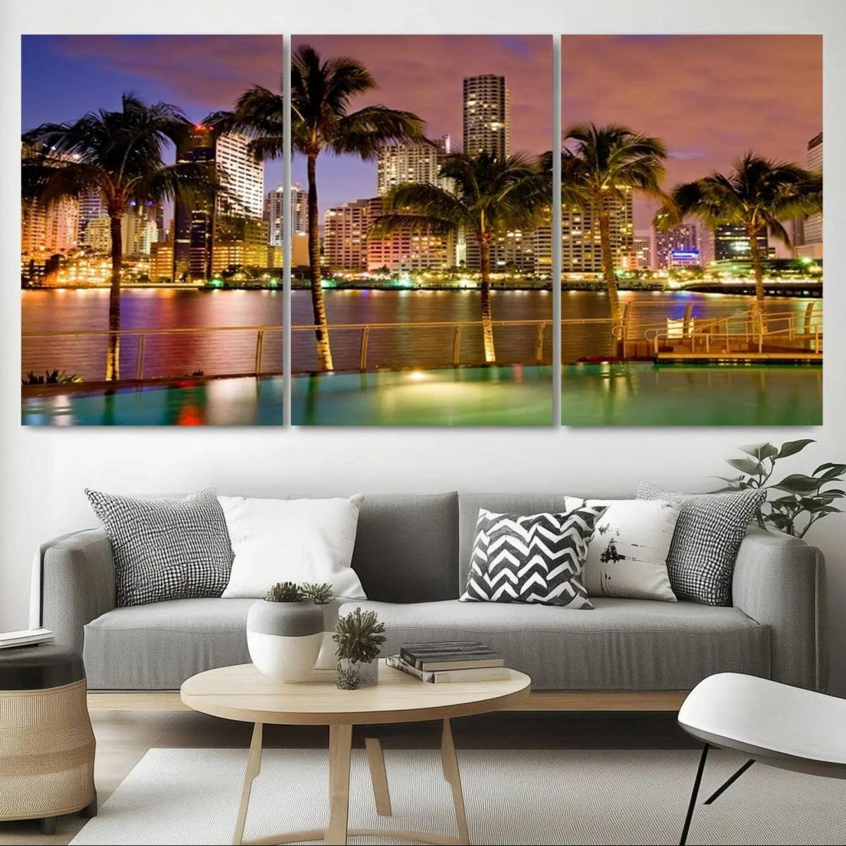 Wall Art MIAMI Canvas Print Miami Skyline with Palms