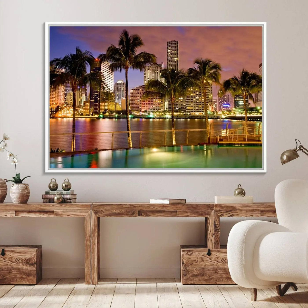 Wall Art MIAMI Canvas Print Miami Skyline with Palms