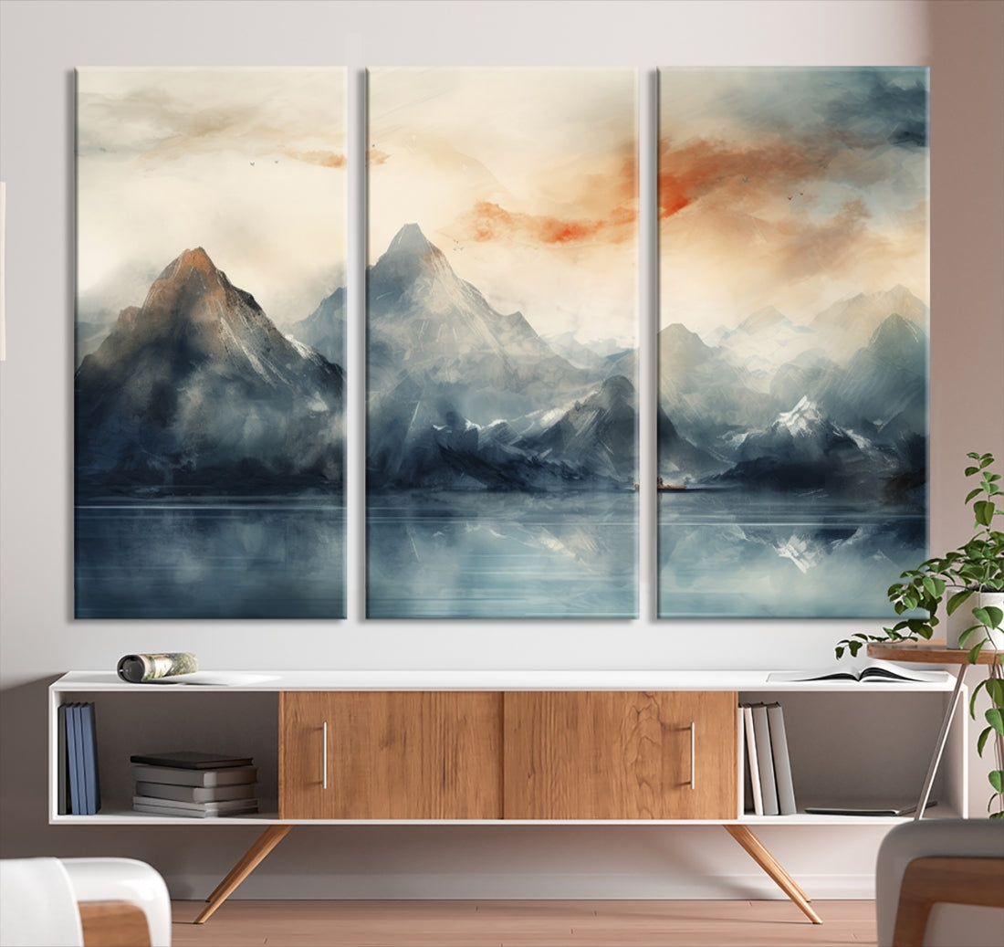 Watercolor Abstract Misty Mountain Wall Art Canvas Print