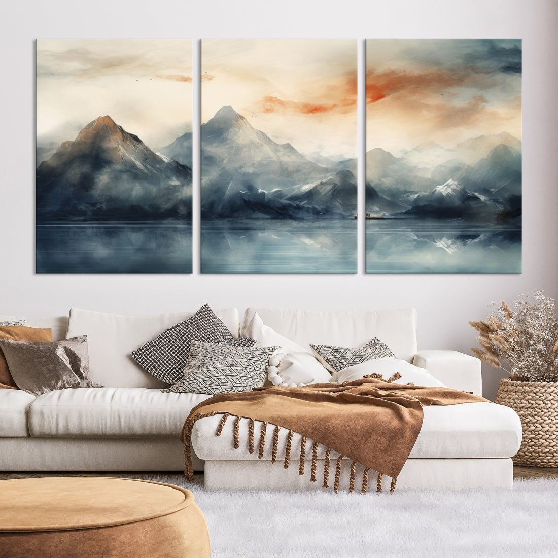 Watercolor Abstract Misty Mountain Wall Art Canvas Print