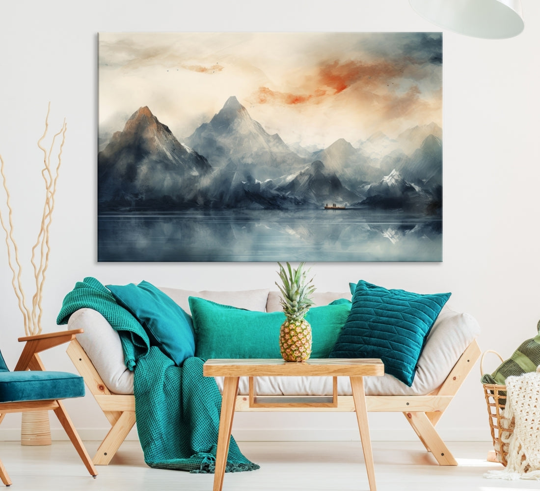 Watercolor Abstract Misty Mountain Wall Art Canvas Print