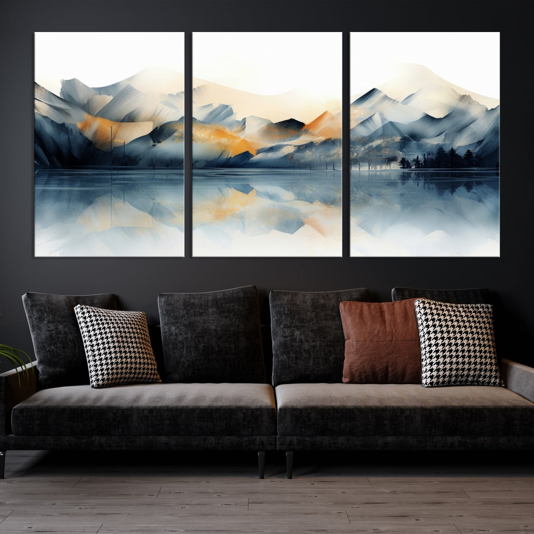 Watercolor Abstract Mountain Lake Wall Art Canvas Print