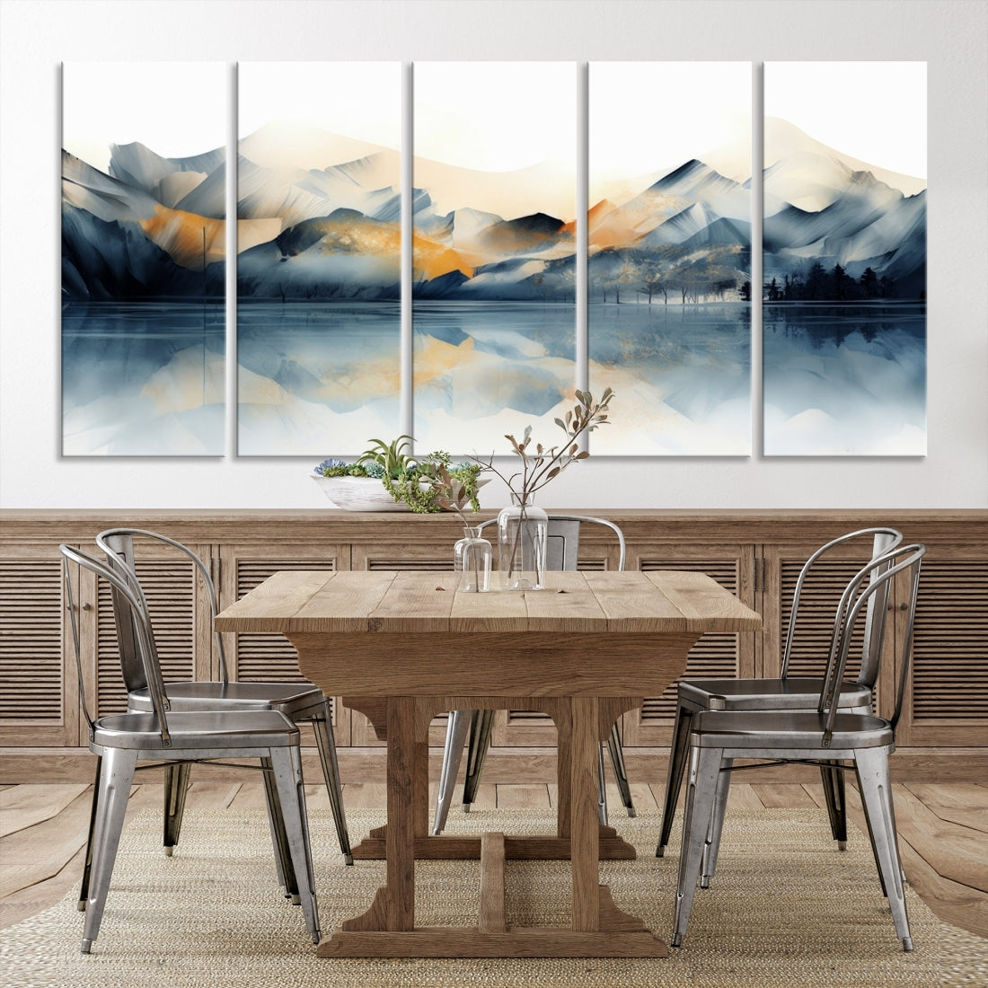 Watercolor Abstract Mountain Lake Wall Art Canvas Print