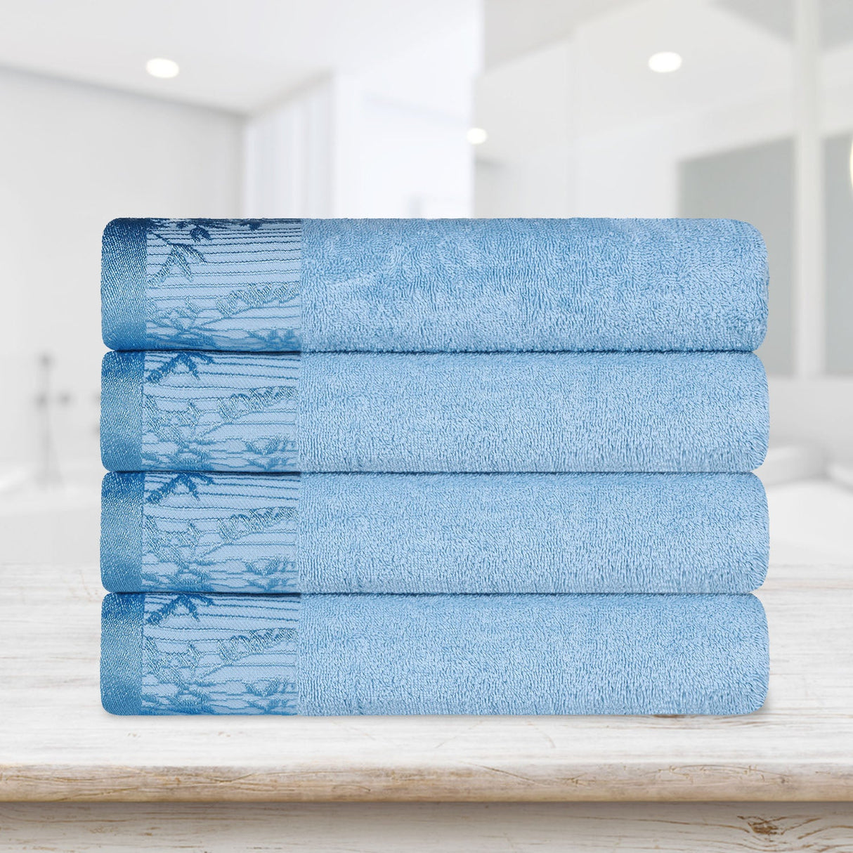 Cotton Floral Jacquard Border Bath Towel Set of 4 - Bath Towel by Superior Brand