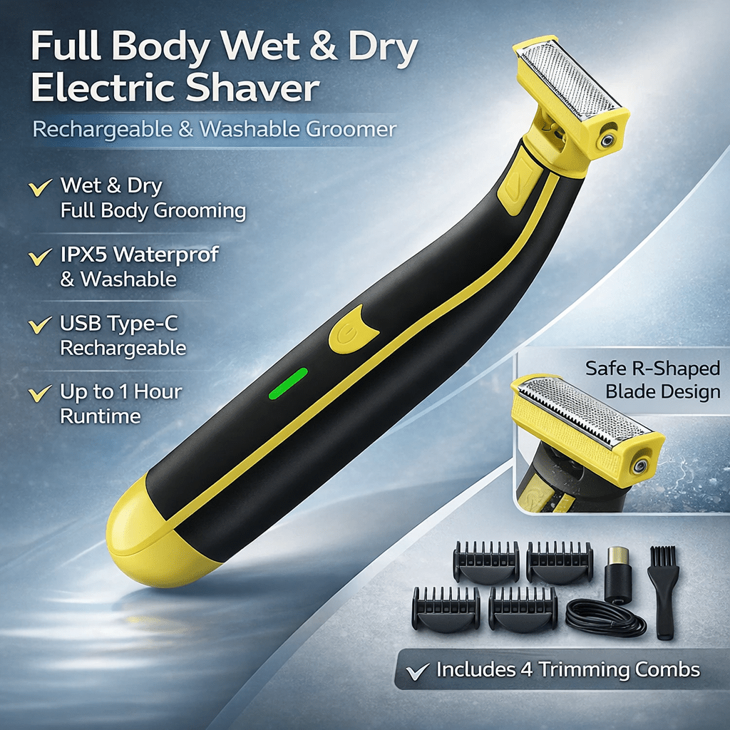 Electric Body Groomer Rechargeable Wet Dry Shaver with Guide Combs