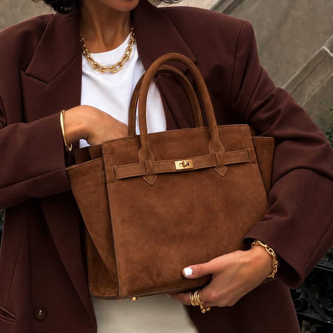 Luxury Women's Suede Structured Silhouette Tote Bag