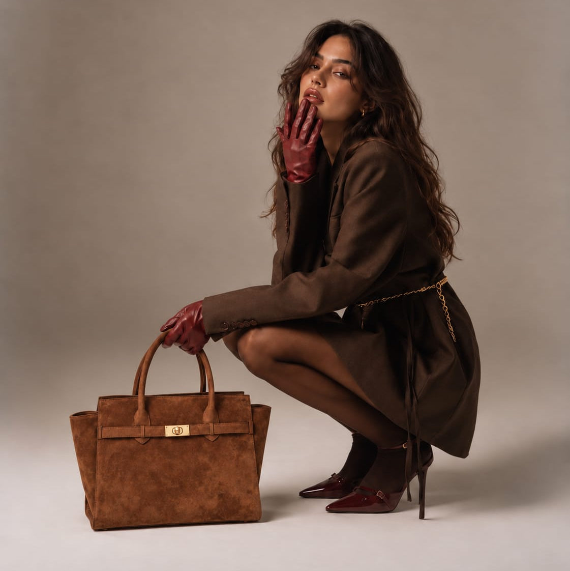 Luxury Women's Suede Structured Silhouette Tote Bag