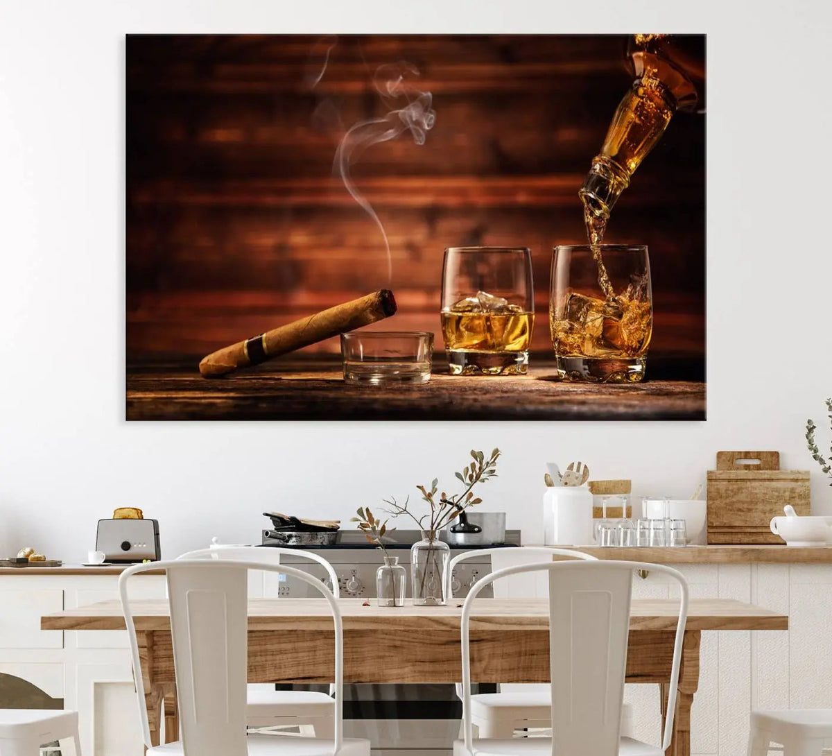 Whiskey and Cigar Canvas Wall Art | 3 Panel Bar Room Decor