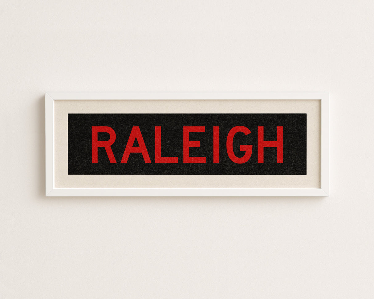 Framed Raleigh Red and Black Bus Scroll