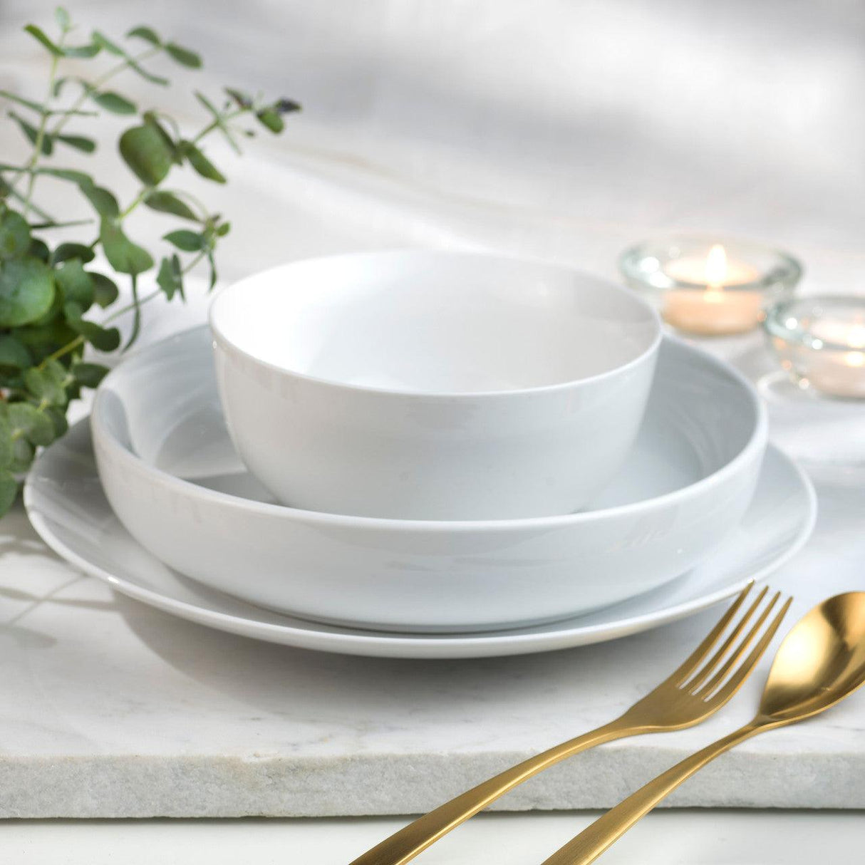 White Essential 12 Piece Entree Bowl Dinnerware Set - Euro Ceramica