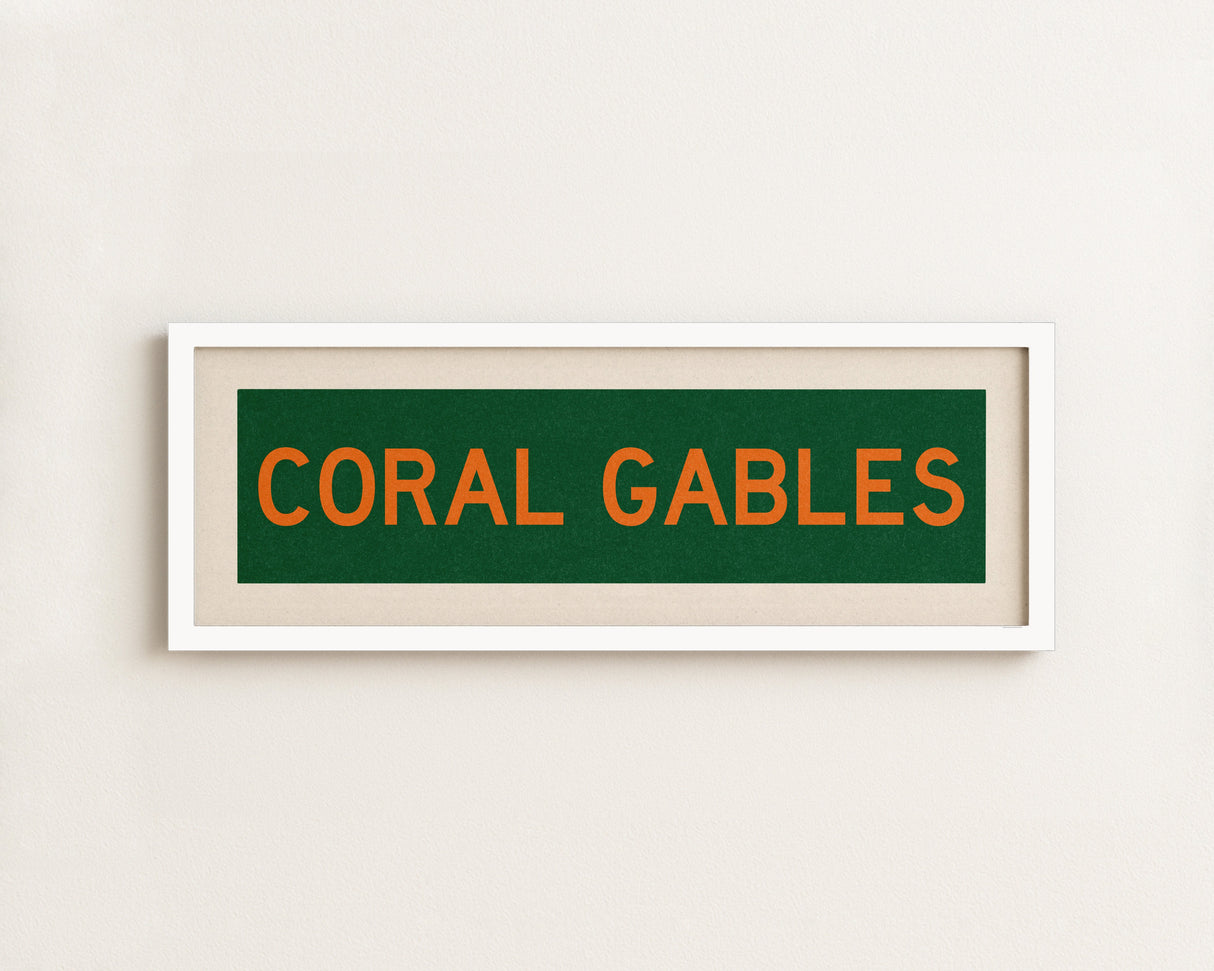 Framed Coral Gables Green and Orange Bus Scroll
