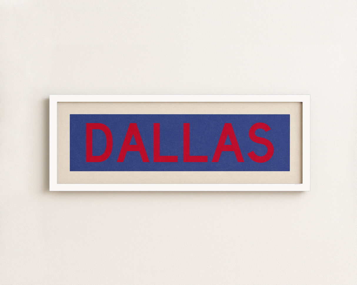 Framed Dallas Blue and Red Bus Scroll