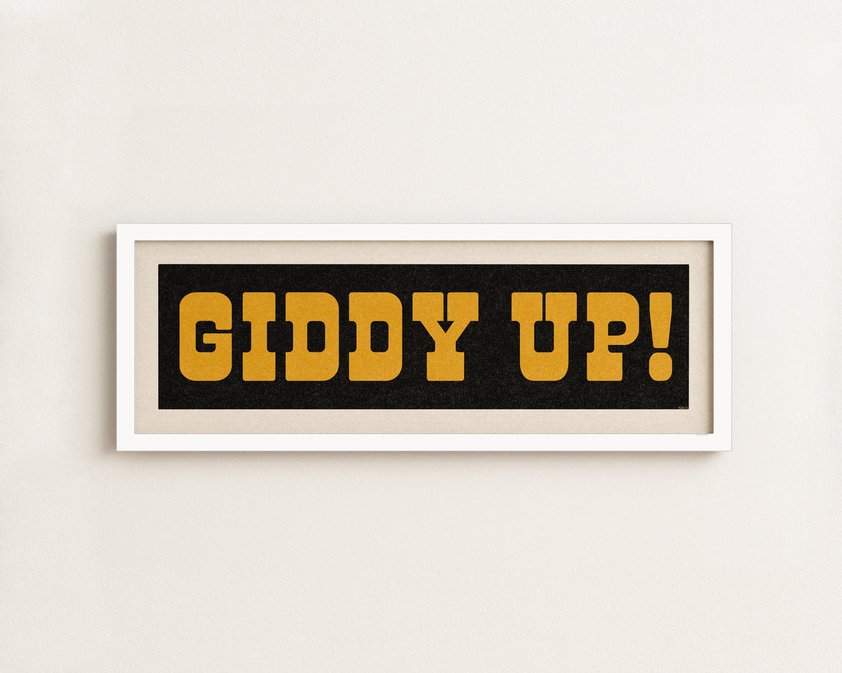 Framed GIDDY UP! Sign Black & Gold Art Print