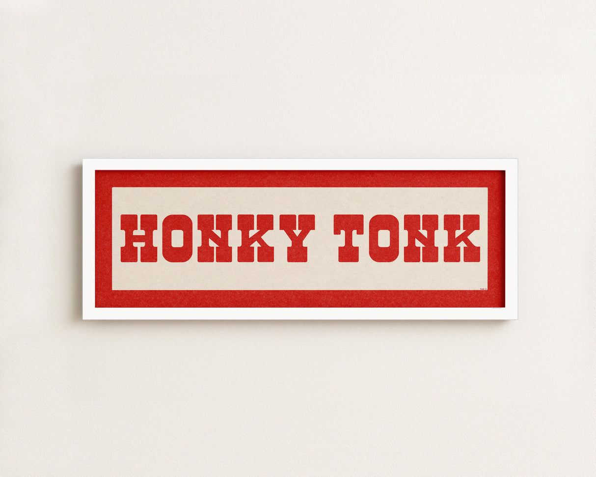 Framed HONKY TONK Sign White & Red Art Print