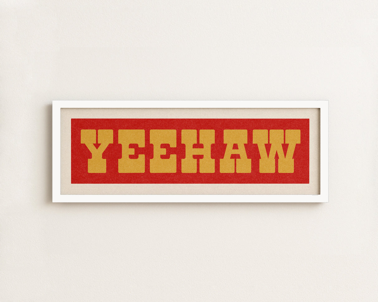 Framed YEEHAW Sign Red & Gold Art Print