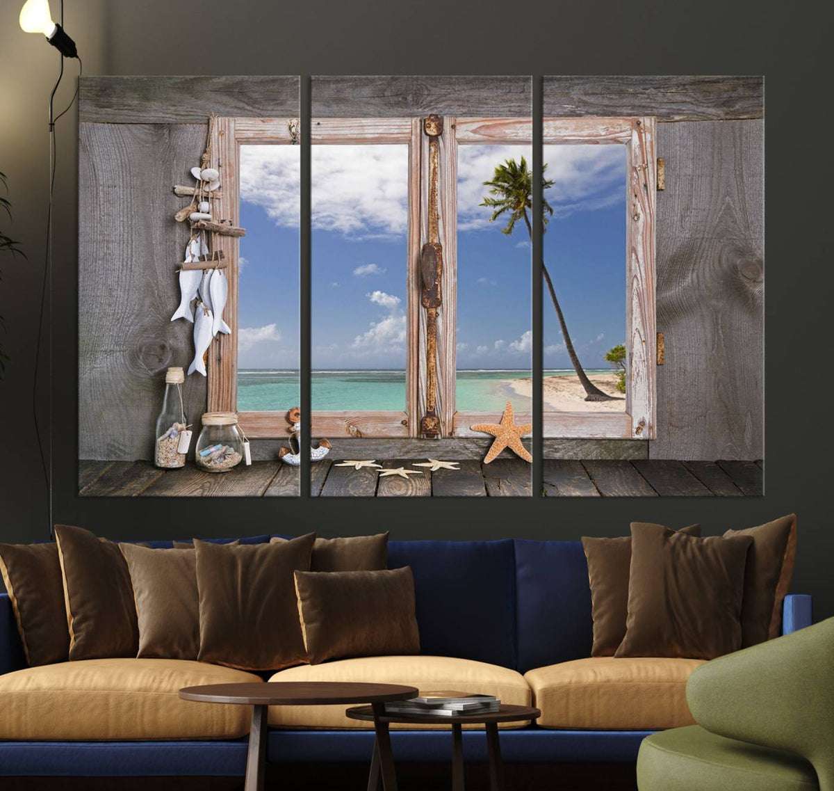 Window Wall Art Relaxing Beach Starfish Seashells Nautical