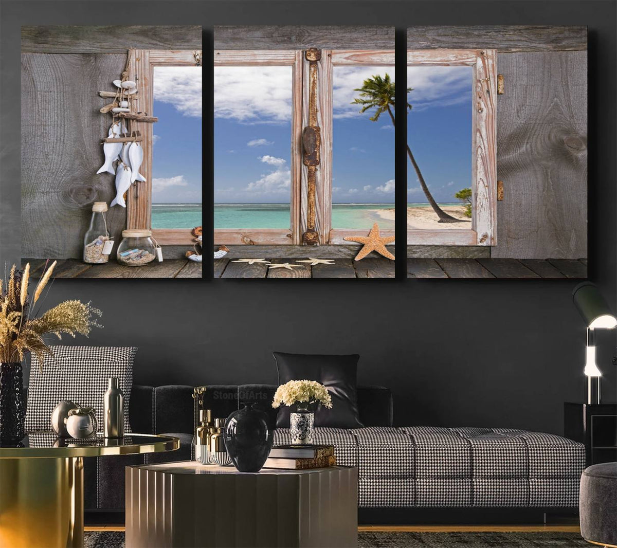 Window Wall Art Relaxing Beach Starfish Seashells Nautical