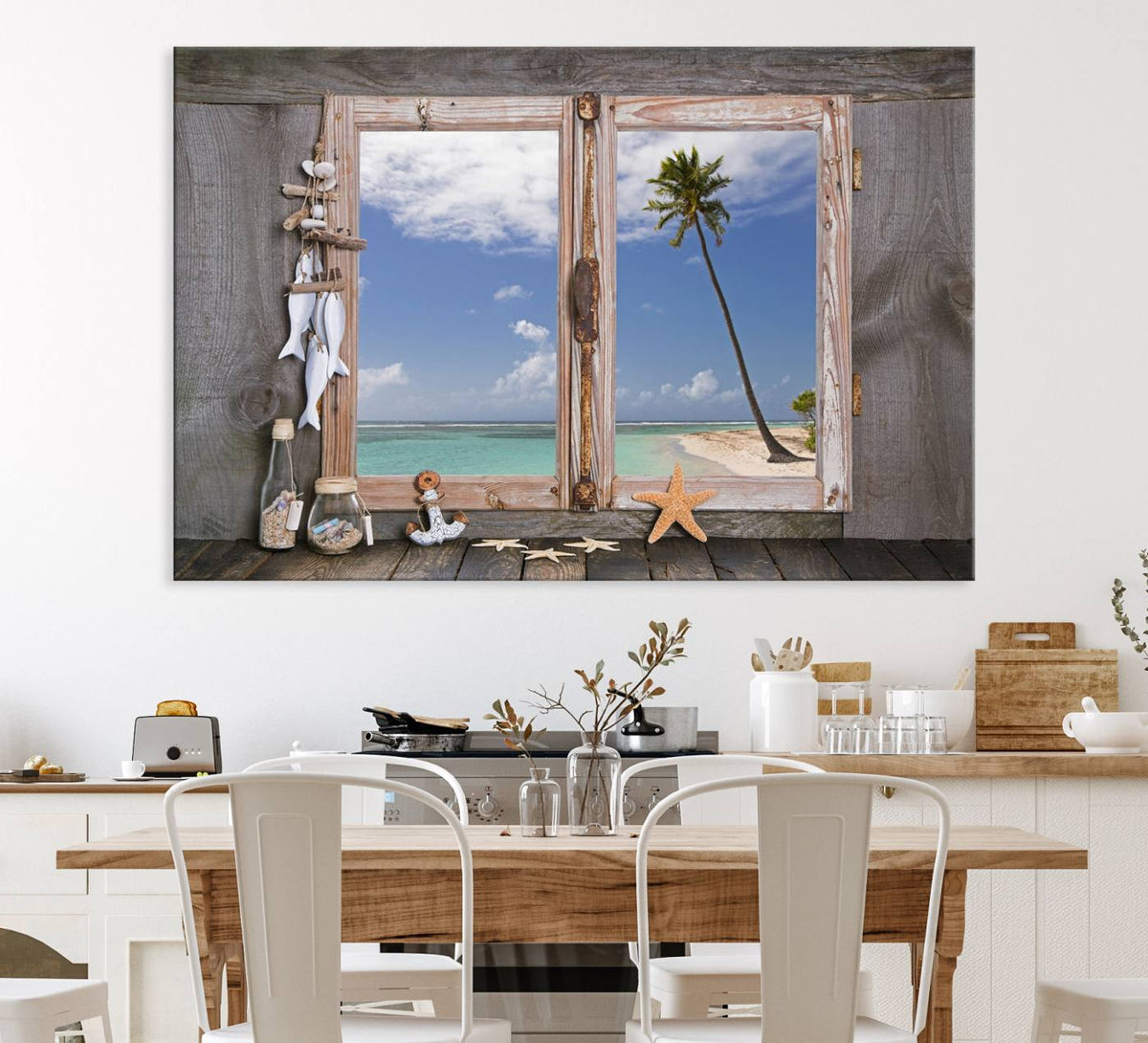 Window Wall Art Relaxing Beach Starfish Seashells Nautical