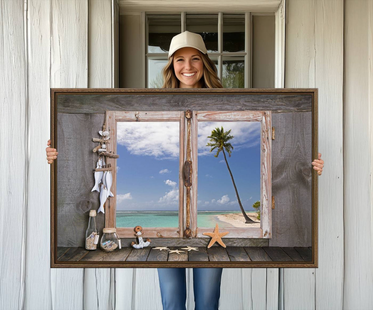 Window Wall Art Relaxing Beach Starfish Seashells Nautical