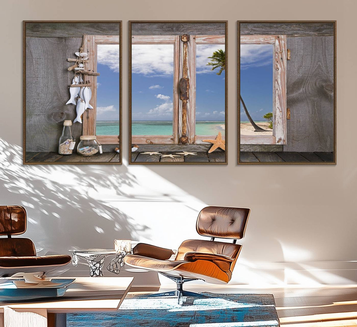 Window Wall Art Relaxing Beach Starfish Seashells Nautical