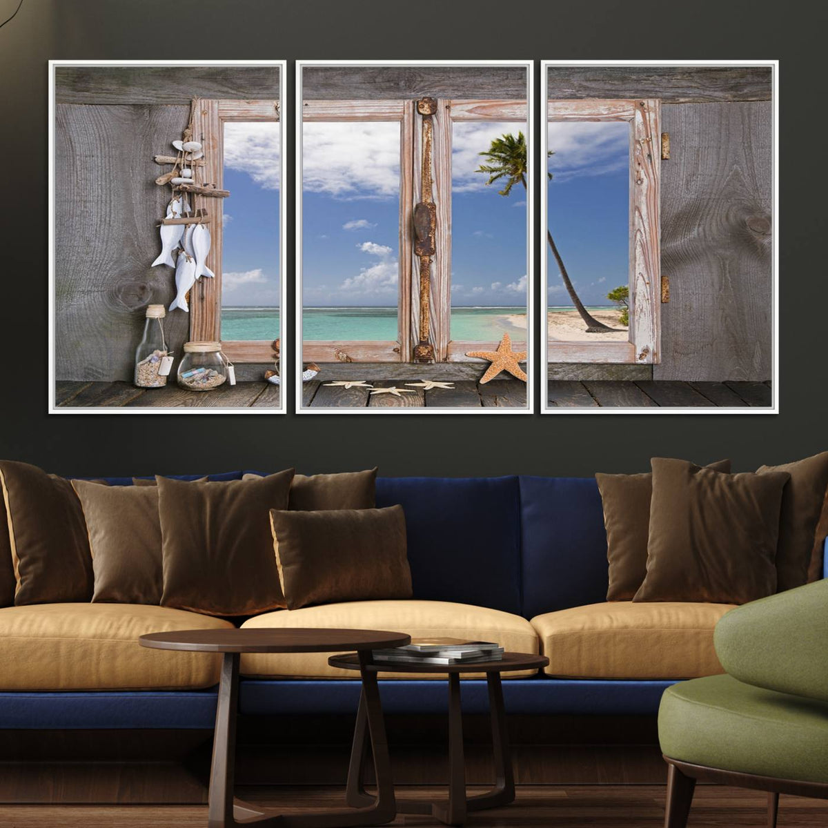 Window Wall Art Relaxing Beach Starfish Seashells Nautical