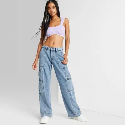 Wild Fable Women's High Rise Baggy Relaxed Cargo Jeans