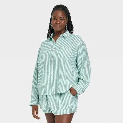 Universal Thread Women's Long Sleeve Button Down Linen Shirt Relaxed Fit