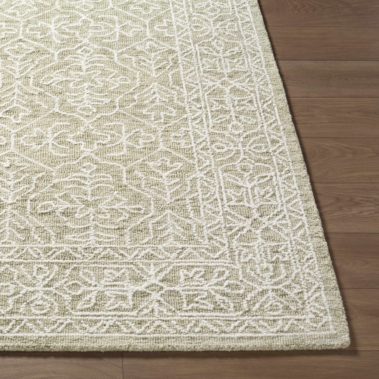 Yadid Green Wool Area Rug