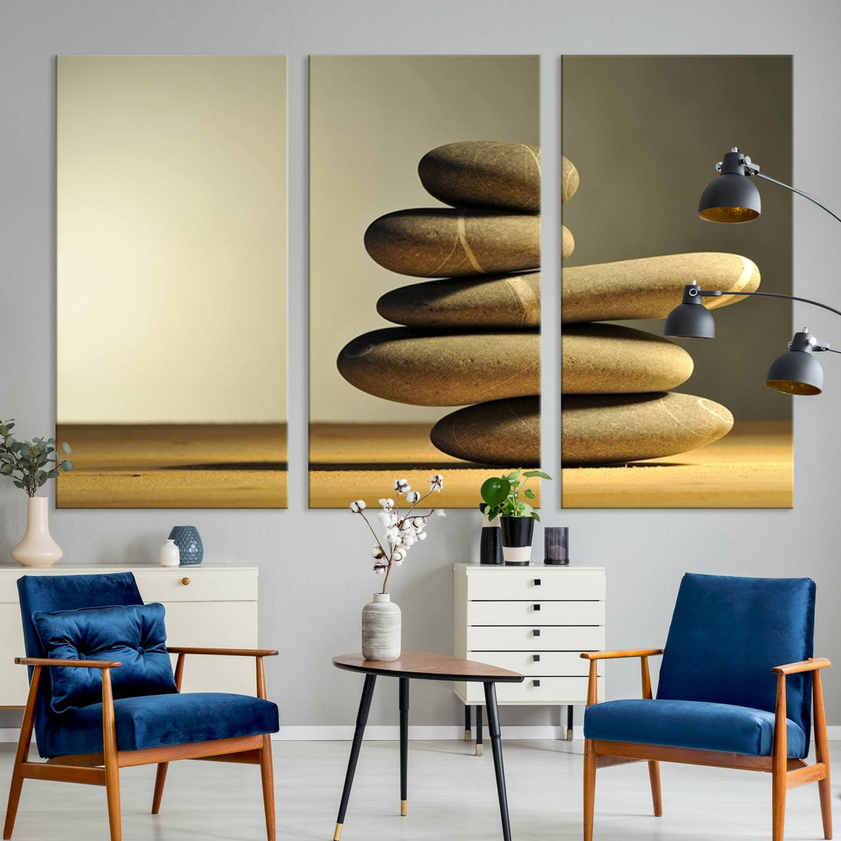 Yellow Zen Stones on Yellow Background Wall Art Yoga Zen