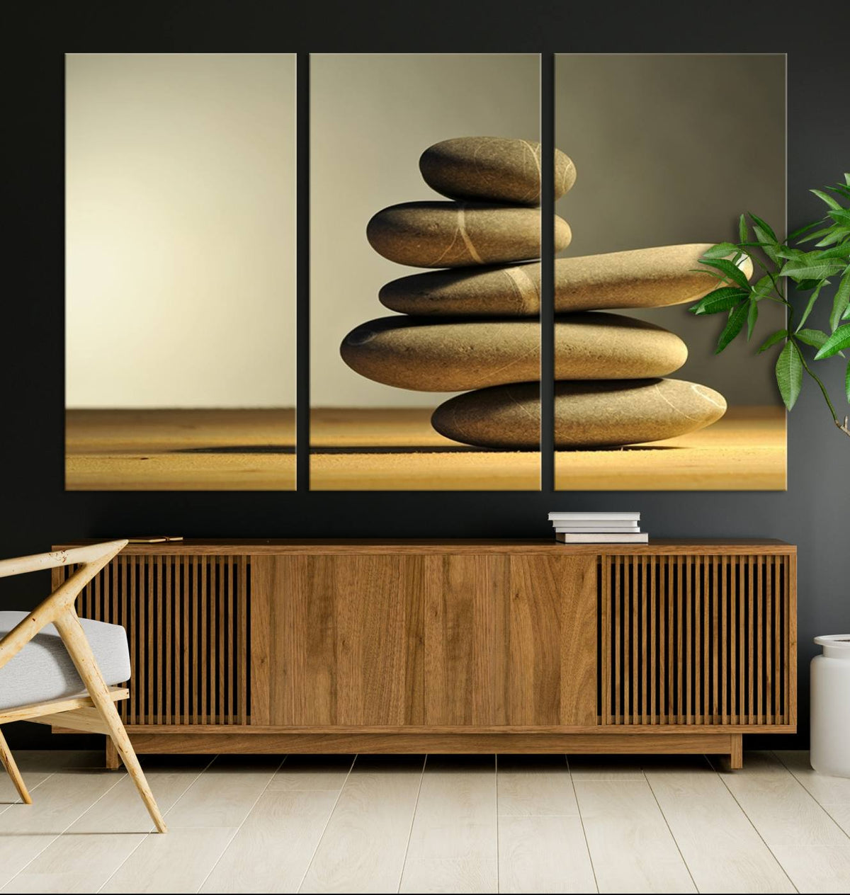 Yellow Zen Stones on Yellow Background Wall Art Yoga Zen