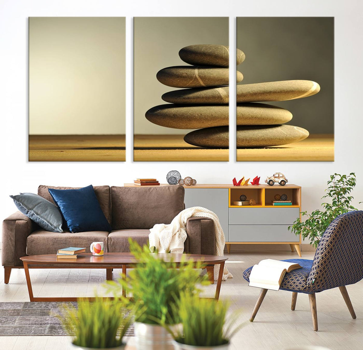 Yellow Zen Stones on Yellow Background Wall Art Yoga Zen