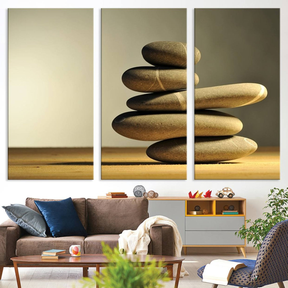 Yellow Zen Stones on Yellow Background Wall Art Yoga Zen