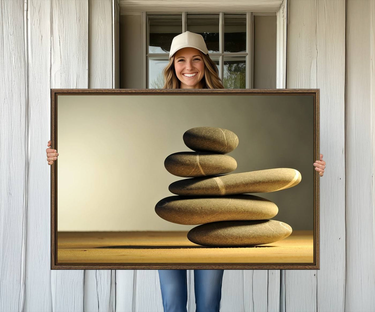 Yellow Zen Stones on Yellow Background Wall Art Yoga Zen