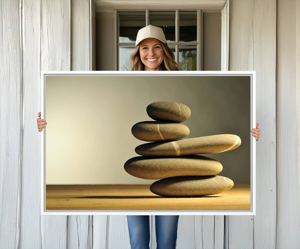 Yellow Zen Stones on Yellow Background Wall Art Yoga Zen
