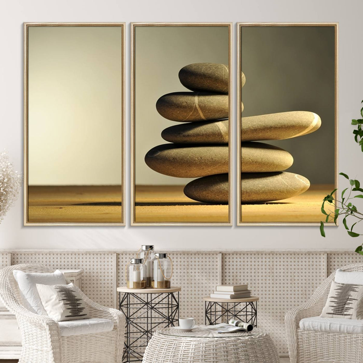 Yellow Zen Stones on Yellow Background Wall Art Yoga Zen