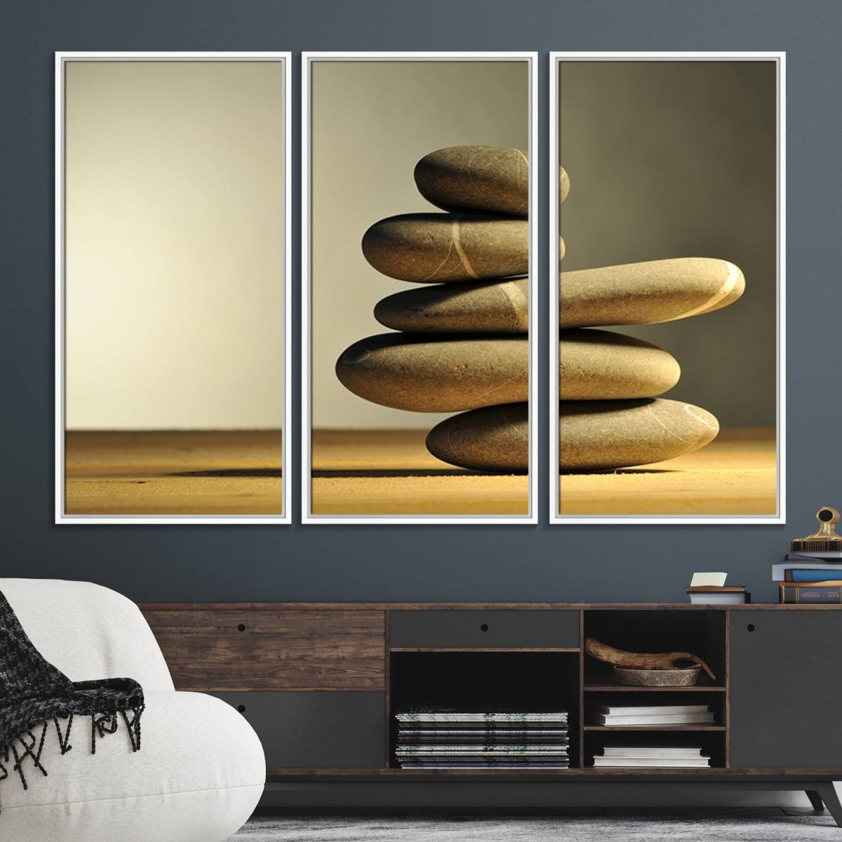 Yellow Zen Stones on Yellow Background Wall Art Yoga Zen