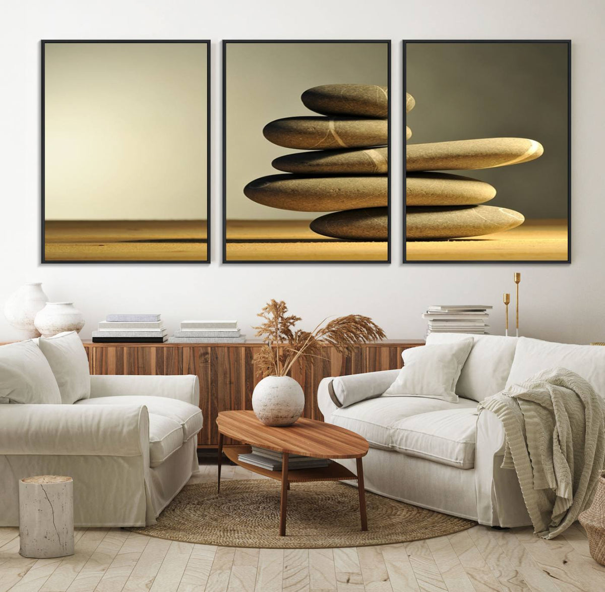 Yellow Zen Stones on Yellow Background Wall Art Yoga Zen