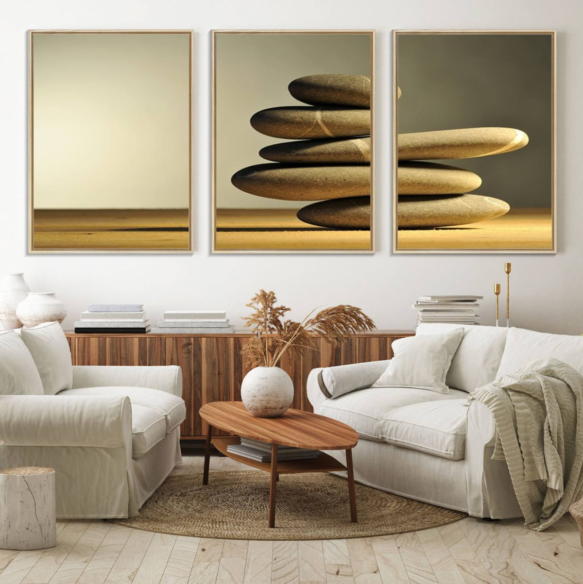 Yellow Zen Stones on Yellow Background Wall Art Yoga Zen