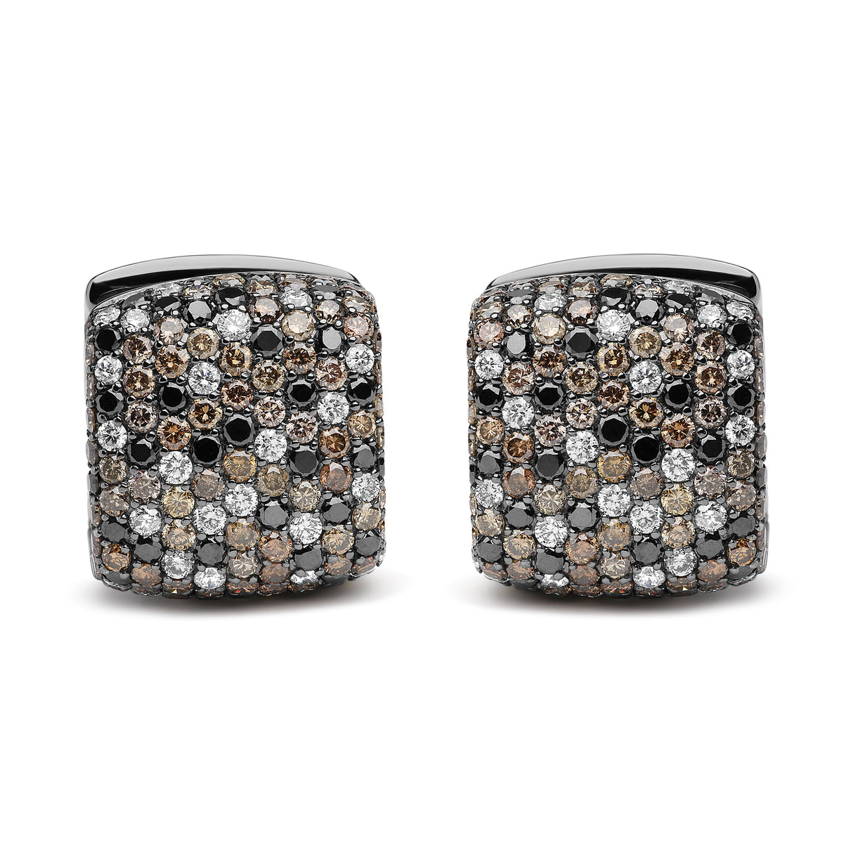 Black Rhodium Plated 18K White Gold 12 5/8 Cttw Multi Color Diamond Square Domed Huggie Hoop Earrings (Brown, Black, G-H Color, SI1-SI2 Clarity)