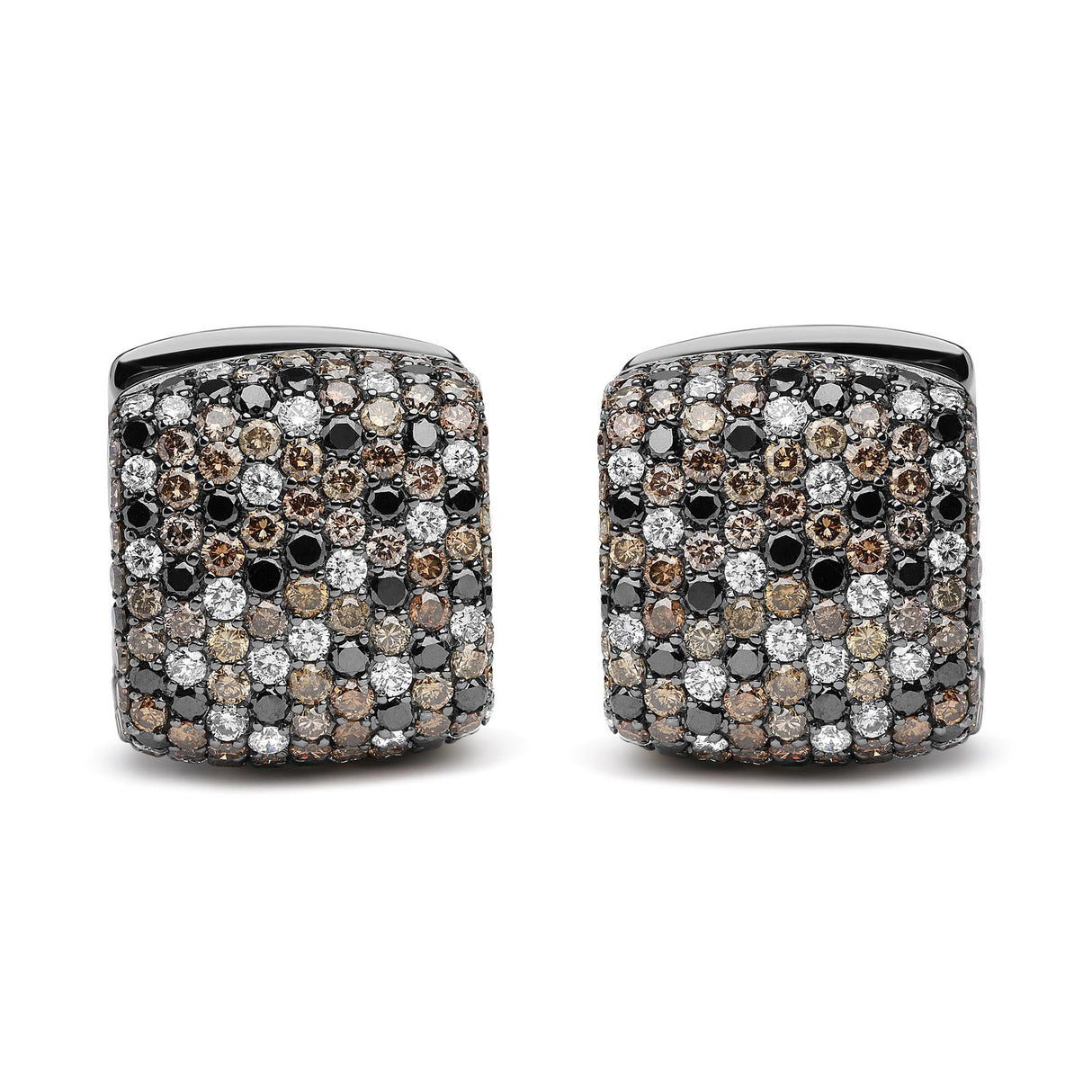 Black Rhodium Plated 18K White Gold 12 5/8 Cttw Multi Color Diamond Square Domed Huggie Hoop Earrings (Brown, Black, G-H Color, SI1-SI2 Clarity)
