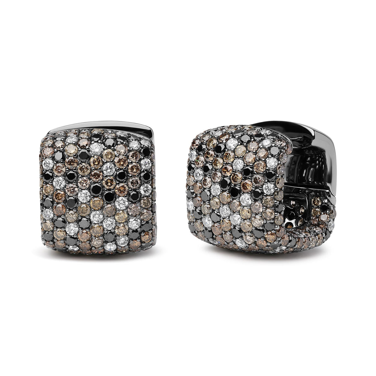 Black Rhodium Plated 18K White Gold 12 5/8 Cttw Multi Color Diamond Square Domed Huggie Hoop Earrings (Brown, Black, G-H Color, SI1-SI2 Clarity)