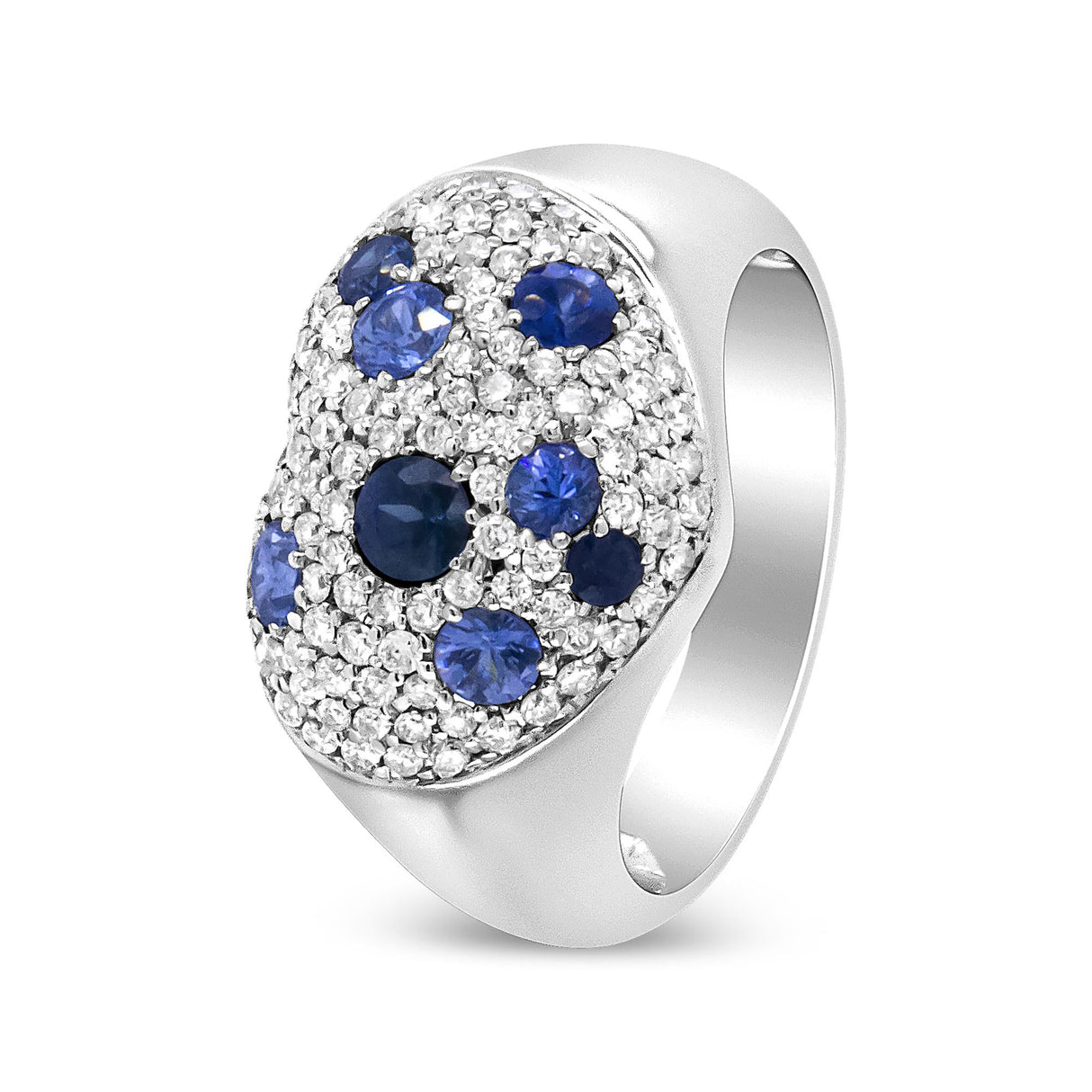 18K White Gold Blue Sapphire and 5/8 Cttw Diamond Cluster Heart Shaped Ring (F-G Color, VS1-VS2 Clarity)
