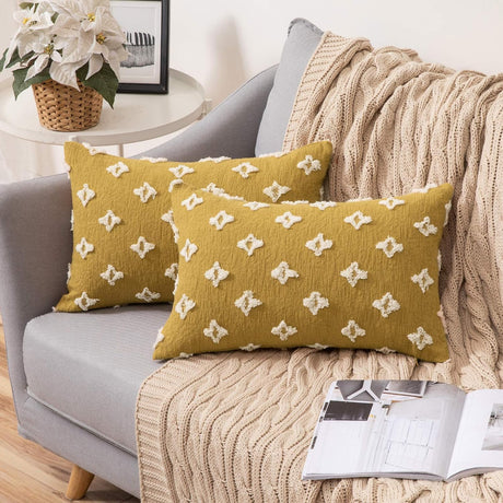 12''x20''-Tufted-Floral-lumbar-support-100%-cotton-Throw-Pillow-|-7-Colors-–-Textured-Daisy-Stitch-Design-|-Boho-Chic-Lumbar-&-Accent-Pillow-|-Insert-Included-Throw-Pillows