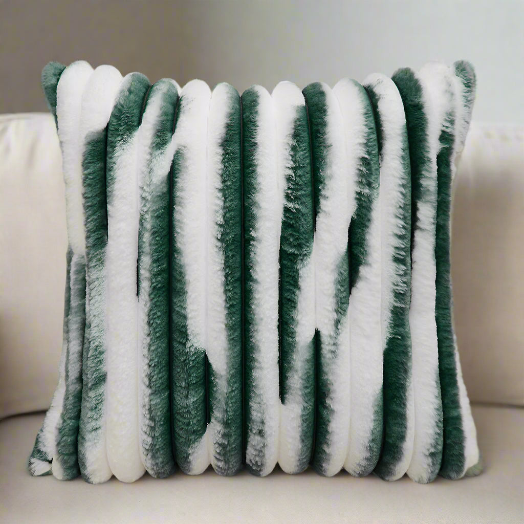 18"x18" Ribbed Ombre Faux Fur Pillow – Ultra-Soft Two-Tone Design Luxury Textured Accent Insert Included - green
