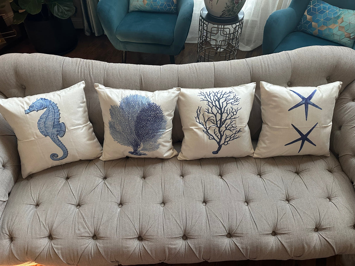 Set of 4 Square Cloth Throw Pillow covers Ocean themes 18"x18"