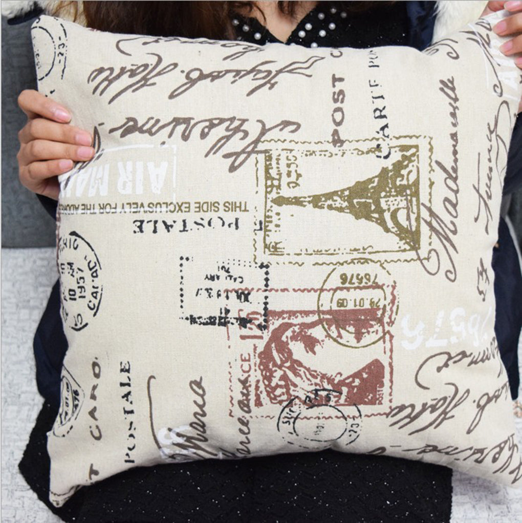 Vintage Postcard Eiffel Tower Throw Pillow Covers size 18"x18"